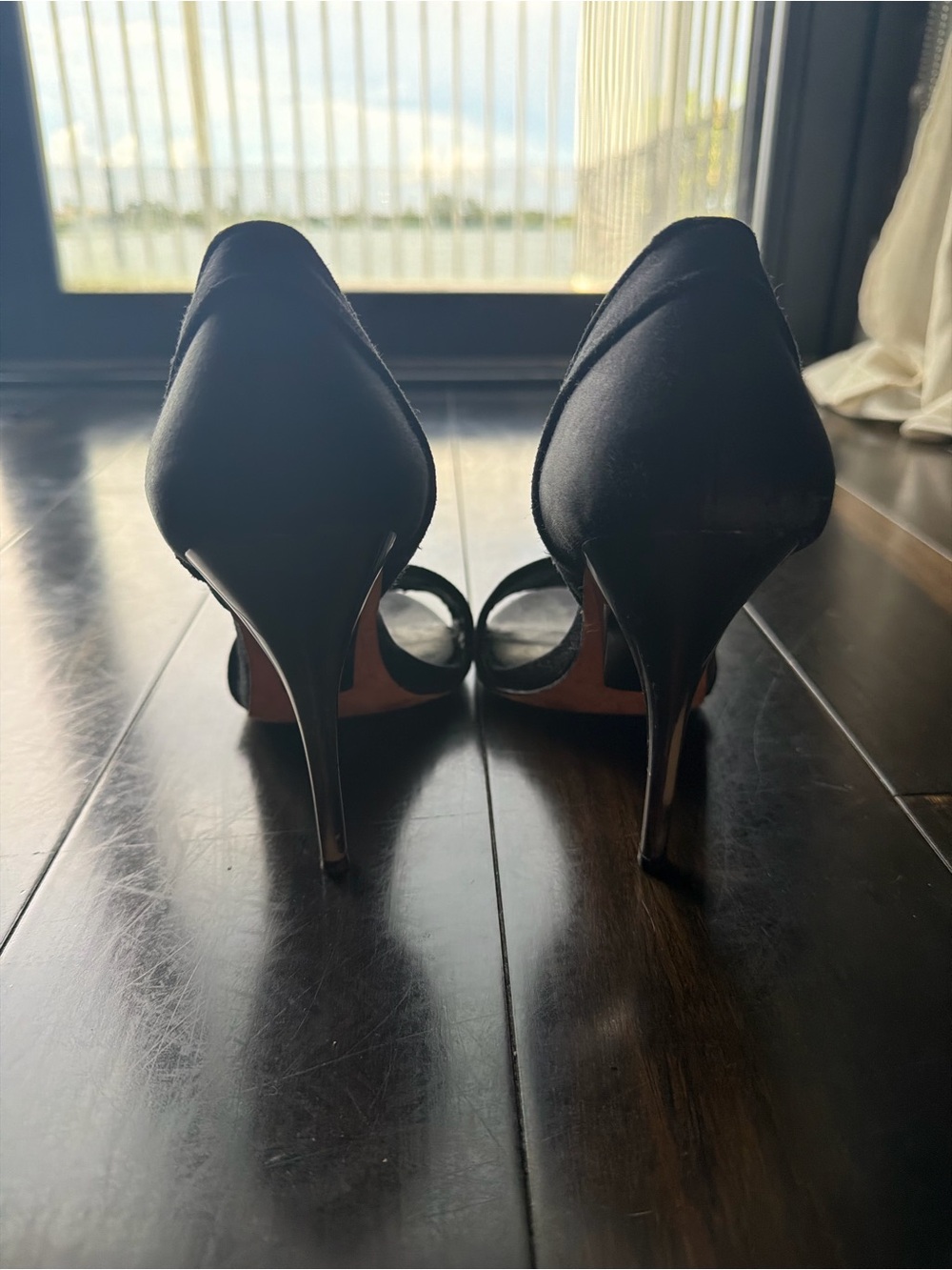 BCBGMaxAzria Black Satin Stiletto Pumps